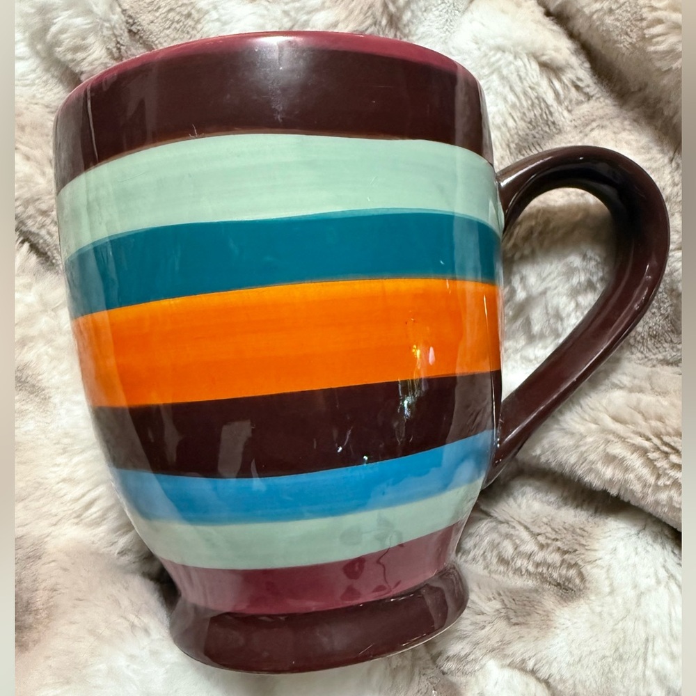 Hand painted Starbucks Coffee Mug Colorful Striped 21oz 2006